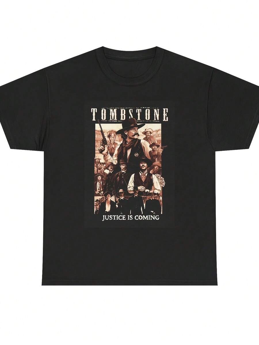 Camiseta unisex T-Tombstone Vintage Western Justice Is Coming para hombre y mujer, suave, esencial para la moda casual de calle en todas las estaciones, estilo versátil para todas las estaciones, ropa diaria asequible y regalo perfecto para fans y amigos. Con un corte nítido y estilizador, esta prenda crea un aspecto limpio y vibrante cuando se lleva puesta.Su silueta holgada pero favorecedora se adapta a todo tipo de cuerpos, ofreciendo un estilo que es a la vez casual y con un toque de elegancia. - Negro - Ver 1