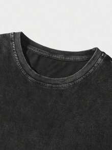 Women's & Men's ROMWE MEN Men's Casual Versatile Solid Color Round Neck Short Sleeve Summer T-Shirt - 黑色 - 查看 3