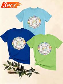 Women's T-Shirts, Women's T-Shirts, Casual Short-Sleeved T-Shirt With Round Neck And Colorful Floral Print, Comfortable And Breathable Summer Top For Women. - 1件黑色隨機圖案 - 查看 6