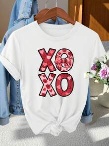 Women's Vintage Valentine's Day T-Shirt With Love Hearts, Roses And Bow Print - Short Sleeve Blouse For Spring, Summer And Autumn, Casual And Date Outfits, Machine Washable Crew Neck Top - 白色 - 查看 1