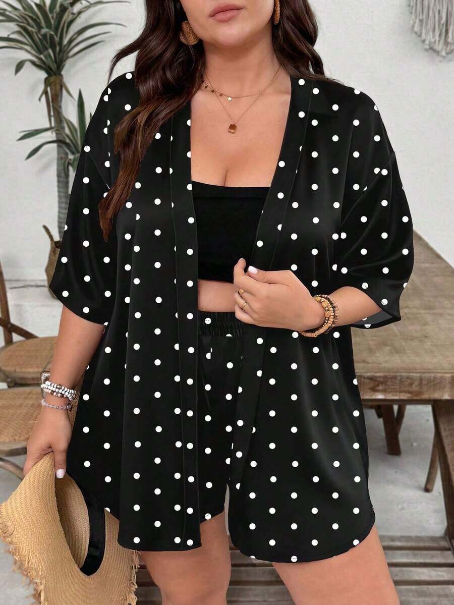 2 piezas Conjunto de talla grande Chaqueta de manga corta con estampado de leopardo, casual y de moda para uso diario - Multicolor 5 - Ver 1