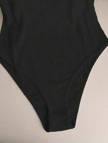 Body elegante y casual para mujer, body de manga corta y cuello redondo para uso diario - Negro - Ver 6