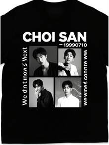 2026 New Vintage Plus Size T-Shirt For Men And Women [Gifts For Men]  Men's T-Shirt With Three Designs - 'CHOI SAN' Print, Unique Collage Design, Stretch Fabric, Casual Crew Neck, Urban Hip-Hop Style, Suitable For Daily Wear And Loose Fit T-Shirt, Casual And Versatile - 黑色 - 查看 7