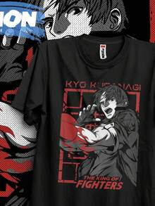 Black Short-Sleeved T-Shirt With Kyo Kusanagi Pattern From King Of Fighters, Moisture-Wicking, Breathable, Unisex Cotton Short-Sleeved T-Shirt Suitable For Both Men And Women, Crew Neck, 180g, 100% Cotton, Comfortable And Soft, Suitable For All Seasons, Perfect For Festival Gifts - 黑色 - 查看 1