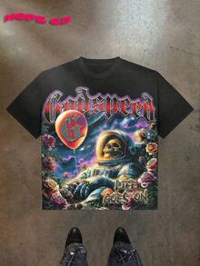 Graphic Tees Men Summer Collection 1pscGODSPEED LIFE GOES ON(220 Cotton T-Shirt) Men's Round Neck And Short Sleeves, Casual Cotton, Casual Fashion, Suitable For Indoor And Outdoor Wear And Holiday Gifts100%Cotton Style Summer Outfit, Father's Day Graduation Independence Day, For Men - Black - View 6