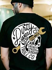 Camisetas Casuales Premium Unisex Lindas "Incluso Con Las Manos Sucias, Puedes Ganar Dinero Limpio" - Camiseta Unisex de Mecánico, con un Estampado de Ropa de Trabajo/Urbana en la Espalda y un Patrón de Calavera. - Negro - Ver 6