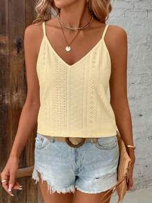 Blusa de verano para mujer con tirantes finos, encaje y parches, estilo minimalista, bohemio, elegante y romántico, ideal para festivales de música, playa y vacaciones, 95% algodón - Amarillo - Ver 3