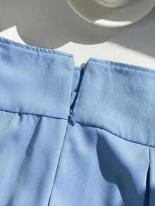 Falda plisada con detalle de cintura ancha y pliegues para el verano - Azul - Ver 6