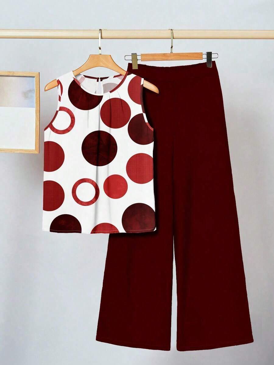 2 piezas Conjunto de mujer con estampado floral verde, adecuado para el verano - Multicolor - Ver 1