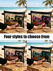 Bolsa de malla para la playa con el diseño "Beach_please", bolsa de cosméticos portátil para lápices labiales y esponjas, bolsa de aseo con diseño costero, organizador de maquillaje de viaje transparente y espacioso, bolsa de maquillaje de malla con estilo hawaiano perfecta para vacaciones en la playa, bolsa de compras portátil, ideal para vacaciones, fitness, regalos del Día de la Madre, San Valentín, maestros y viajes de mujeres, viajes cortos y artículos de viaje necesarios - Multicolor - Ver 6