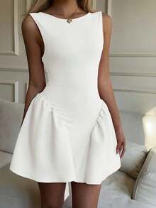 Vestido Mini Slip para Mujer JJS, Color Sólido, Espalda Descubierta, Estilo Simple, Casual para Uso Diario, Vestidos Pastel para Mujer - Rosa vieja - Ver 10