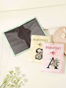 1pc A-Z 26 Letters Fashionable Letter Print Stylish Burgundy Passport Cover, Premium PU Leather Passport Wallet With Multi-Card Pockets For Credit Cards, Boarding Passes, And IDs, Compact And Portable Travel Essentials Organizer For Women, Men - Pink - View 5