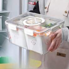Divided Clear Refrigerator Storage Container With Airtight Lid, Detachable Compartment Fridge Organizer Bin With Drain Holes, Portable Handle Food Storage Box For Fruit Vegetable Meat Snack, Ideal For Family Kitchen, Apartment, Rental House - Multicolor - View 1
