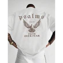 [100% Algodón] Camiseta "Faith Over Fear" con Diseño del Salmo 93:4, Corte Holgado, Cuello Redondo, Manga Corta, Para Hombre, Uso Casual, Regalo para Fanáticos del Deporte, en Negro Brillante. - Blanco - Ver 1