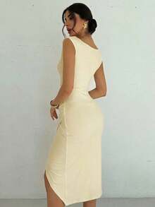 Vestidos midi para mujer, modestos, ropa de mujer para otoño, casual de negocios, estilo de mujer de dinero antiguo, atuendos de campo para mujer, blusas para salir para mujer, atuendo de viaje para el aeropuerto, de vuelta a la escuela, vestidos - Albaricoque - Ver 8