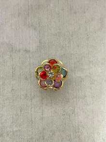1 pieza Gemelos con flor de diamante de imitación de colores, gemelos de flor de lujo con diamante de imitación de colores, botones decorativos de fácil instalación sin coser, acento de estilo elegante, accesorios versátiles y combinables - Multicolor - Ver 6