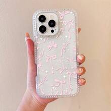Funda para Teléfono - Funda de teléfono de doble cara a la moda con diseño de lazo rosa, con apariencia transparente e incrustaciones de diamantes, compatible con varios modelos de Apple , incluyendo las versiones Pro Max y Plus.Adecuado para varios modelos de : 17, 16, 15, 14, 13, 12, 11, Plus, Air, Pro Max. - transparente - Ver 2