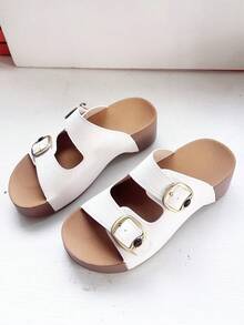 Women's Platform Wedge Sandals, Open Toe Strap Slides, Fashionable Versatile Beach Slippers For Summer - White - View 8