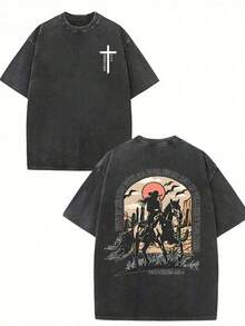 Playera de hombre y mujer estampado vaquero oeste algodón lavado 230g nacional envio aire libre - marrón café - Ver 7