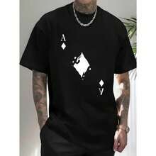 Camiseta de cuello redondo para hombre con estampado gráfico llamativo del As de Espadas, corte regular, tejido de punto elástico, blanca, de manga corta, casual, adecuada para todas las estaciones, ideal para el verano, estilo casual, lavable a máquina, camiseta de moda urbana. H0RM - Negro - Ver 10