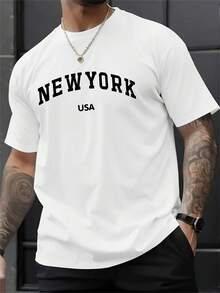 Men's Fashion New York Print Drop Shoulder Shirt - 黑色 - 查看 6