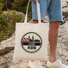 Free Shipping, Local Delivery In Mexico, Delivery In 4 Days. 1 Lively HDN Canvas Tote Bag - Durable, Reusable, Large Capacity Shopping And Travel Bag With London Skyline And Union Jack Design, Washable, For Outdoor Use, Picnics, And Everyday Use - Women's Handbag. | Union Jack Flag - 白色 - 查看 2