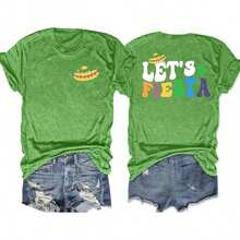 Cinco De Mayo T Shirt for Women: Let's Fiesta Shirts Funny Mexican Party Tee Sombrero 5 De Mayo Graphic Tops, - Ideal para el Verano - Verde - Ver 2