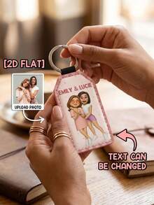 Llavero de cuero plano trapezoidal 2D, regalo para mejor amiga, adecuado para amigas, grabado personalizado con foto, colgante para bolso y billetera - Como se muestra - View 5