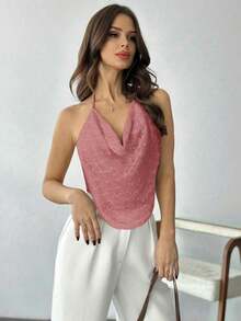 Camiseta ajustada con cuello en V profundo y estampado floral de malla elegante y sexy para mujer, ideal para el verano y las vacaciones - Rosa 2 - Ver 5
