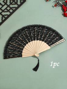 1pc/10pcs Custom Name Lace Folding Fan, Personalized Engraved Wooden Hand Fan With Tassel, Wedding & Bridal Shower Favor Gift - Multicolor - View 16