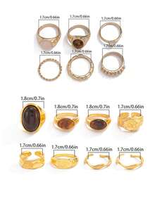 Bộ 13 chiếc nhẫn đá giả cao cấp, nhẫn đá mắt hổ, nhẫn đeo đốt ngón tay sang trọng, thanh lịch, thích hợp đeo hàng ngày cho nữ, cặp đôi, dự tiệc cưới. - Vàng - Xem 3