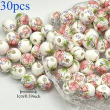 30 Colorful Decorative Beads, Floral Ceramic Beads, Large Hole – Chinese Printed Ceramic Craft Beads. Suitable For Jewelry Making, Ideal For Decorating Necklaces, Bracelets, And Earrings - 30個 - 查看 9