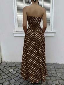 Vestido bandeau con cintura ceñida y estampado de lunares, estilo vacacional - Multicolor 2 - Ver 8