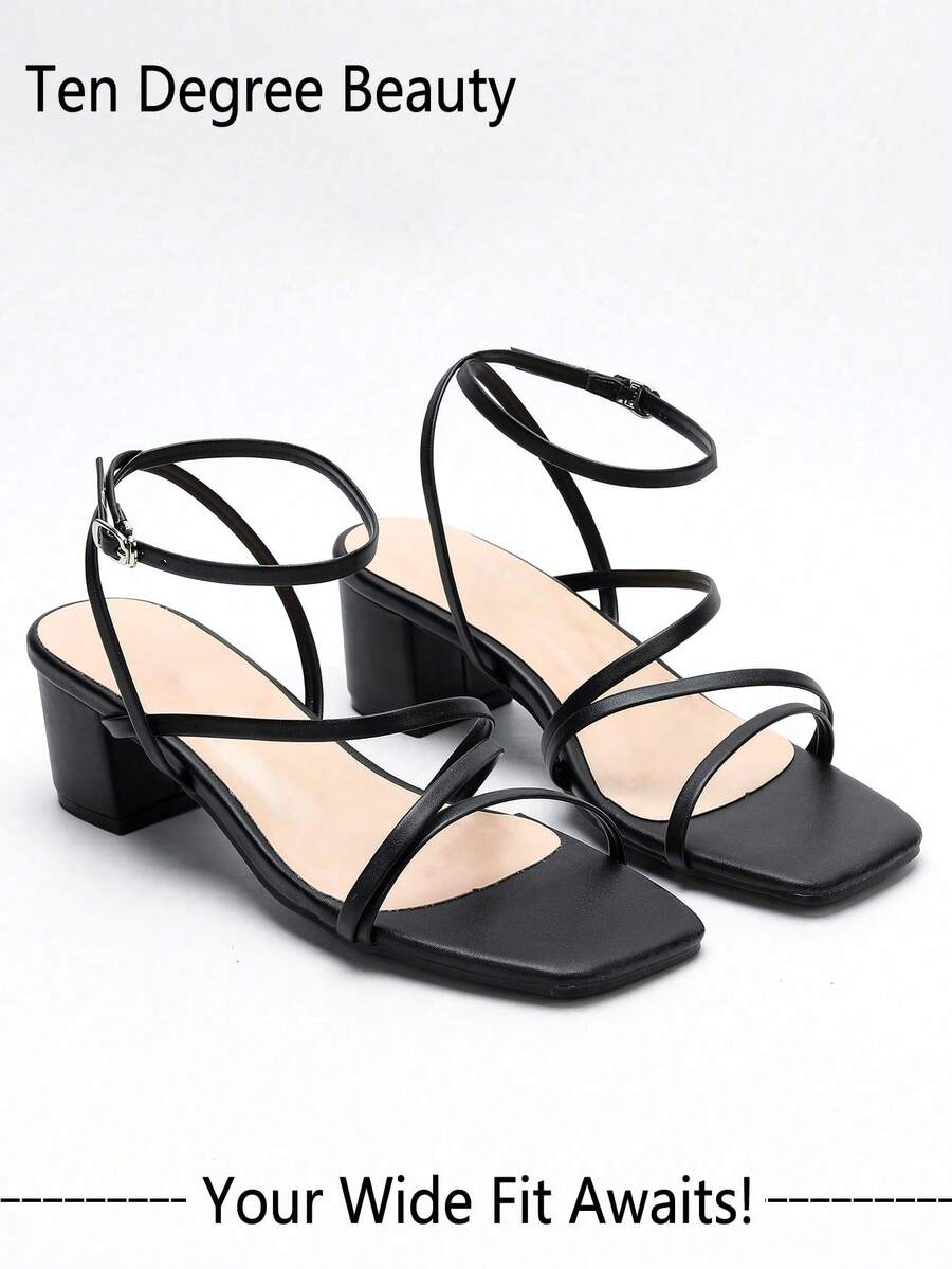 Giày sandal đế dày hở mũi kiểu tối giản, dáng rộng dành cho nữ, kiểu dáng thanh lịch, đa năng, thích hợp cho các bữa tiệc và dịp đặc biệt. - màu đen - Xem 1