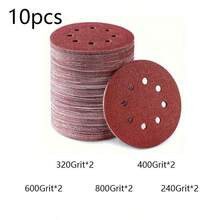 10/50片 125mm 砂紙盤 60/80/100/120/150/180/240/320/400/600/800/1000號 適用於5英吋8孔圓形底盤 - 紅色 - 查看 24