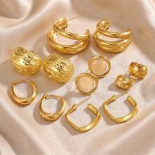 12件套复古奢华金色耳环，优雅圈形设计，独特耳环 - 金色 - 查看 2