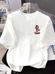 Camiseta de manga corta de algodón de 180 g - Camiseta de manga corta con estampado frontal y trasero - Oso Patinador, Oso Lindo - Camiseta estampada de moda para mujer, primavera/verano, ¡tu mejor elección! - Estilo unisex. - Blanco - Ver 3