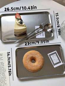 Nordic Industrial Style Stainless Steel Rectangular Tray - Metal Serving Plate Suitable For Desserts, Cakes, Coffee Shops And Home Use - Silver - View 13