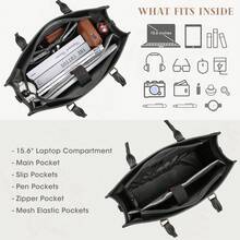 Bolso de tote para computadora portátil de 15.6 pulgadas con múltiples compartimentos, ligero e impermeable, con estampado floral en relieve, para mujer, con bolsillos para bolígrafos, bolsillos de malla y pañuelo de seda, para el trabajo - Multicolor - Ver 6