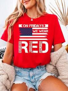 GiftGiftU.S. "Tribute To Veterans And All Warriors (REDEPLOY)" T-Shirt - Casual Military-Style T-Shirt With American Flag Design, Themed For Veterans Day And Warrior Commemoration, Regular Fit, Crew Neck, Soft. - 紅色 - 查看 6