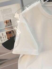 Camiseta de mujer de manga corta, cuello redondo, estilo casual y de bloques de color - Blanco - Ver 5