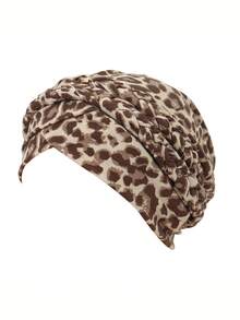 1 chiếc mũ turban tết đôi họa tiết da báo mới, khăn trùm đầu co giãn dành cho nữ. - in ấn - Xem 4