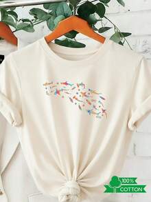 Women's Crew Neck T-Shirt With Anime Letter Print, Simple Design, Comfortable And Breathable, Suitable For Casual Everyday Wear, Showcasing A Natural And Elegant Style, A Must-Have For Summer Parties, Local Shipping. Shark Feather Women's Casual Blouses - 杏色 - 查看 7