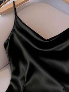 Chaleco sin mangas de mujer de tela tejida brillante, ajuste ceñido, apto para uso diario y para capas, primavera/otoño/invierno - Negro - Ver 4