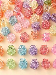 20pcs Cute & Fashionable Rose Flower Hollow Hair Clips, Suitable For Girls, 2cm Hollow Ponytail Clips, Multiple Colors Available - Multicolor - View 4