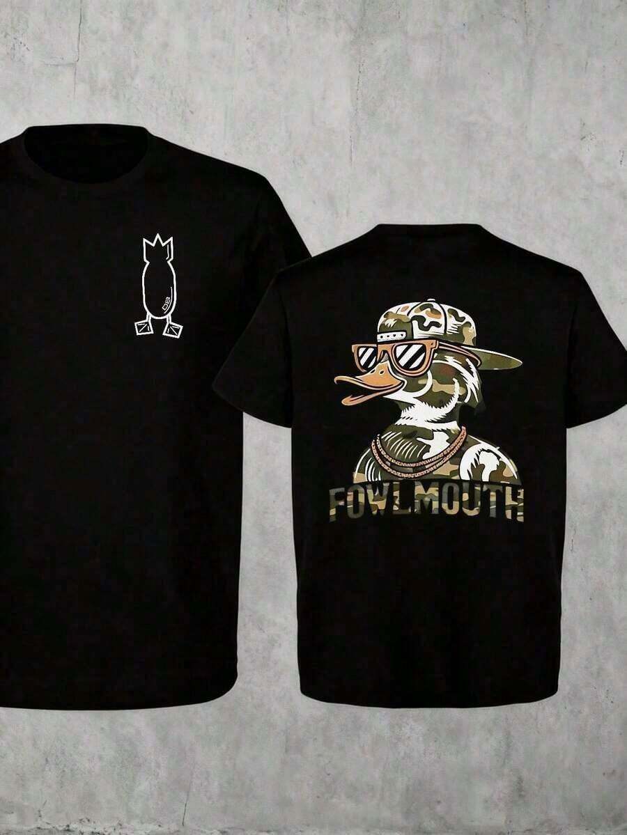 1 Piece Summer Graphic T-Shirt 2026 100% Cotton With Vintage Duck Hunter And Water Duck Print, Old School Streetwear Style, Round Neck, Short Sleeve, T-Shirt, Hunting Gift, Summer Casual Wear, 's Day Gift, 4th Of July Clothing. - 黑色 - 查看 1