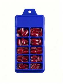 120Pcs Light Wine Red Press-On Nail Stickers, Short Style, Medium Style, Square Shape, Wearable, Full Coverage, Finger Decoration, Suitable For Office And Daily Wear. Nail Care Products Nails - Burgundy - View 3