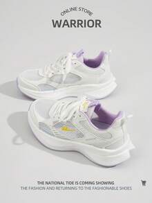 WARRIOR 1 đôi giày thể thao nữ buộc dây kiểu dáng thường ngày, thoải mái, nhẹ, thoáng khí, thích hợp cho hoạt động ngoài trời, thời trang và đa năng cho mùa hè. - Ánh sáng trắng tím vàng - Xem 6
