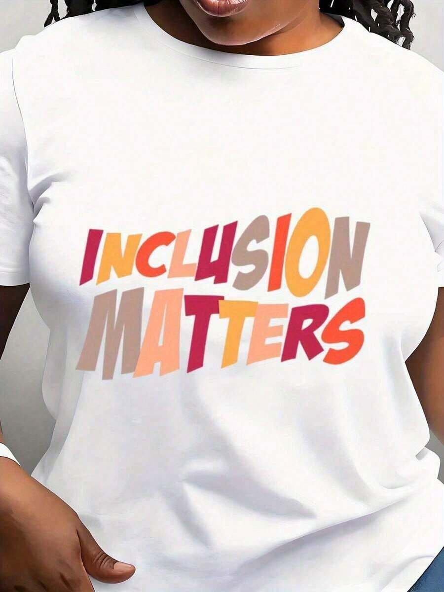 1pc Women's Style Inclusion Matters Graphic T-Shirt- Short Sleeve Round Neck Casual Top For Awareness, Special Education & Neurodiversity -Machine Washable Birthday Gift, Everyday Comfort, Geometric Print Tee, Nontransparent MaterialBlouse,Shirt > Beautiful. - 白色 - 查看 1