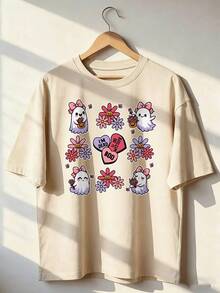 Cute And Kawaii Style Short-Sleeve T-Shirt, Fashionable Short-Sleeve T-Shirt For Spring And Summer 2026, Made In Mexico, 180 Grams. Cartoon Print, Couple Design, Suitable For Indoor Or Outdoor Wear. Crew Neck, Unisex, Ideal For Office And Leisure. One-Piece Pack. - APR-P631577SLNDXZGY560 - 查看 1